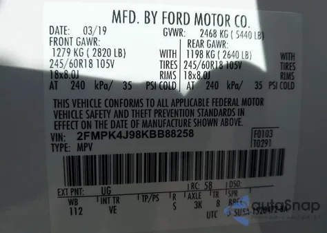 2019 Ford Edge Sel из США, поврежденный, VIN 2FMPK4J98KBB88258